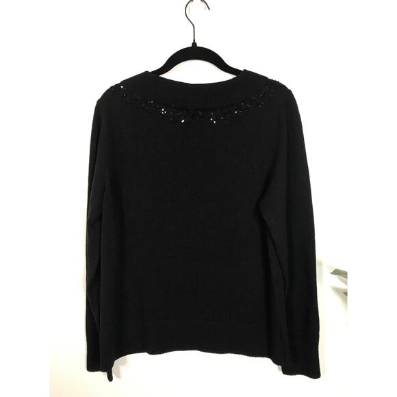 Lafayette 148 New York Sweater Large Black Beaded Sequin Capsule Office Classic - Picture 3 of 6